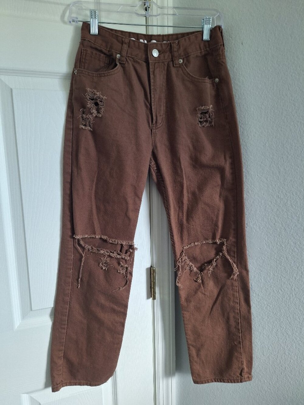 S.O.N.G. Timeless Fit Brown Distressed High-Rise Straight Leg Jeans